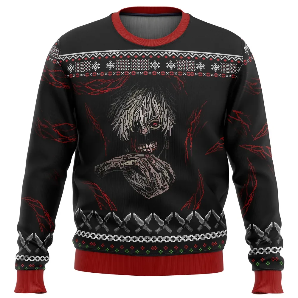 Dark Kaneki Tokyo Ghoul Ugly Christmas Sweater, Ken Kaneki Holiday Sweater, Anime Xmas Gift, White Hair Ghoul Form Unisex All Over Print Pullover