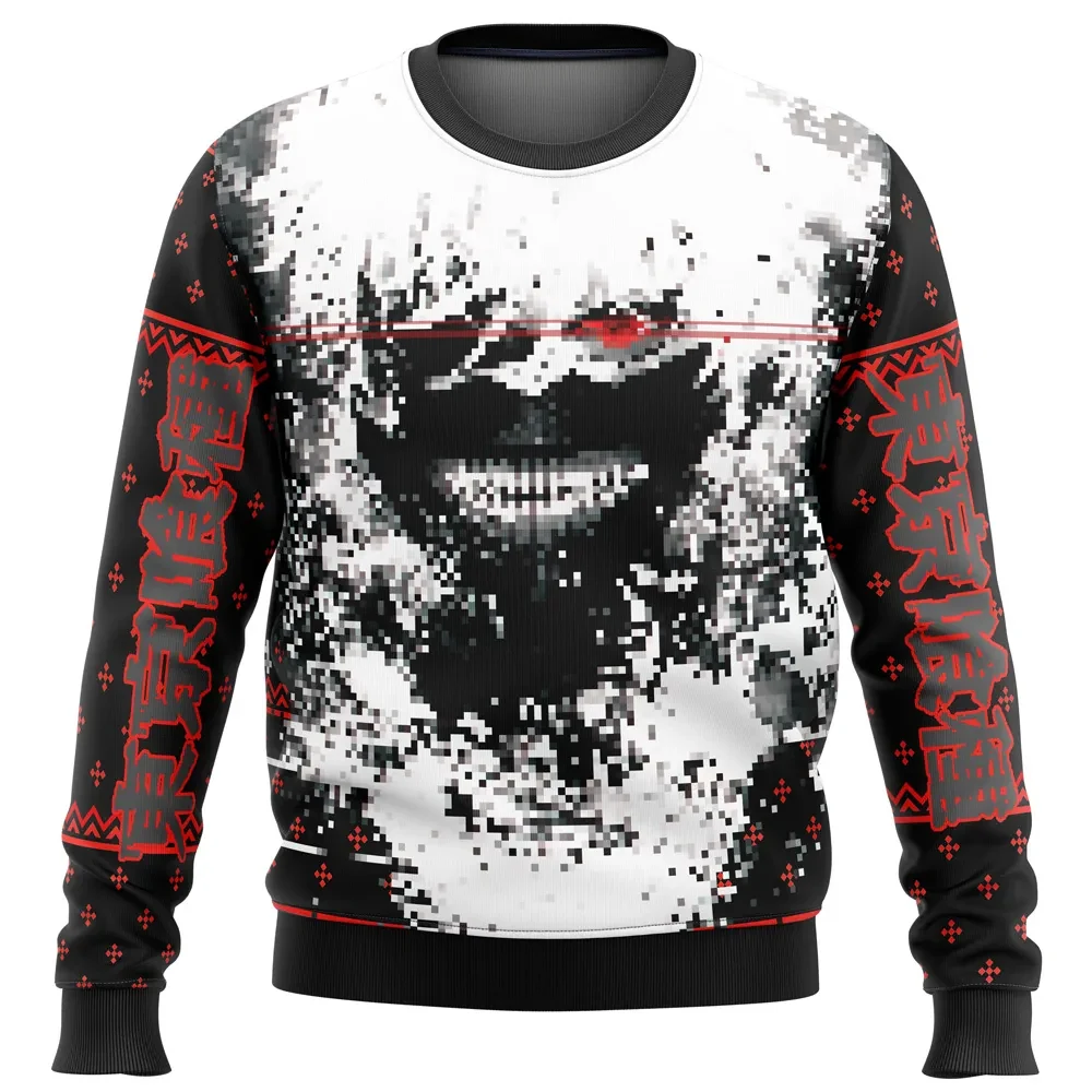 Tokyo Ghoul Kaneki Splatter Ugly Christmas Sweater, Tokyo Ghoul Masked Ken Kaneki Holiday Sweatshirt, Unisex Dark Anime Xmas Gift