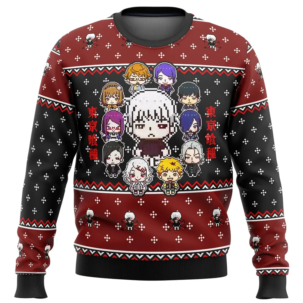 Tokyo Ghoul Sprites Ugly Christmas Sweater, Tokyo Ghoul Chibi Kaneki Holiday Sweatshirt, Pixel Art Unisex Anime Xmas Gift for Fans