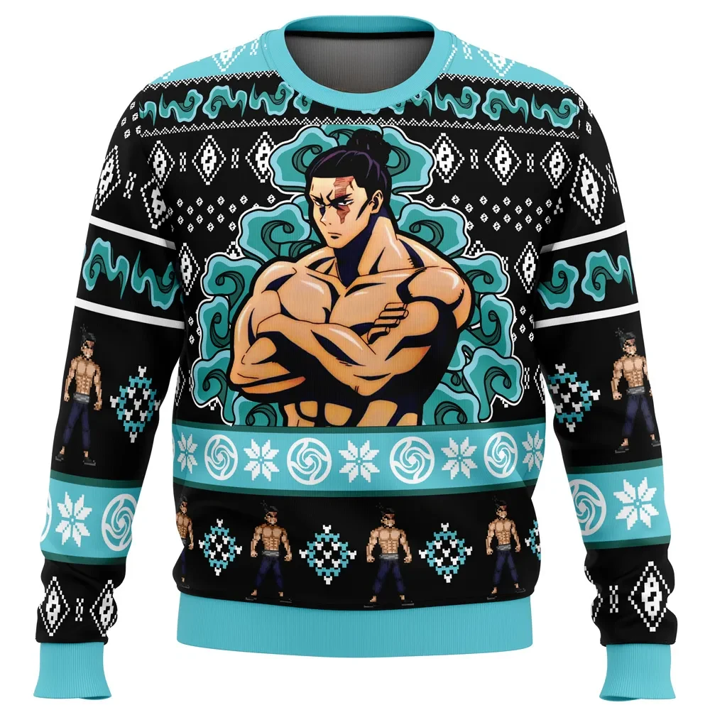 Cursed Energy Aoi Todo Jujutsu Kaisen Ugly Christmas Sweater, JJK Todo Arms Crossed Holiday Sweater, Turquoise Anime Xmas Gift, Unisex Pullover