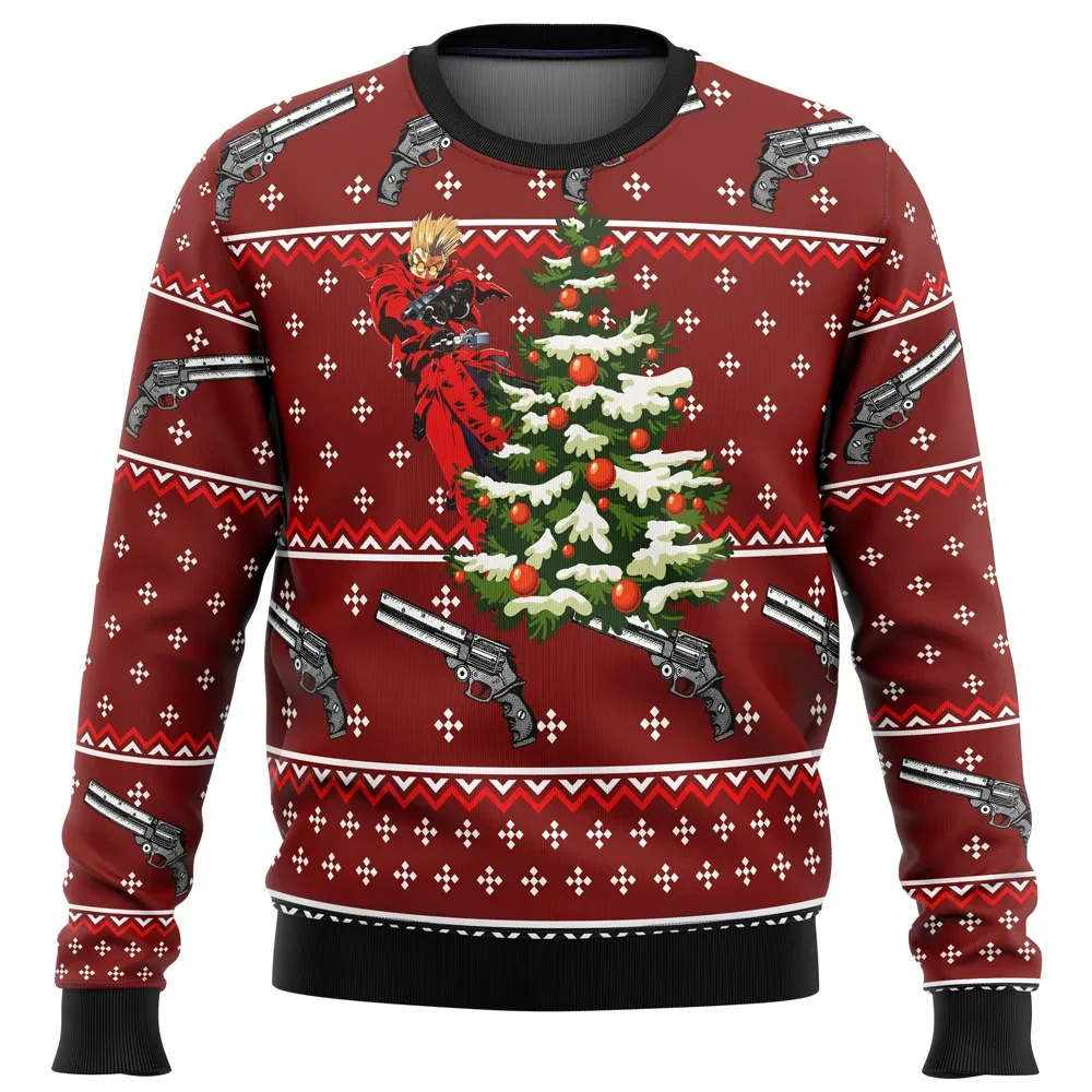 Trigun Vash the Stampede Ugly Christmas Sweater, Humanoid Typhoon Trigun Anime Holiday Sweater, Unisex All Over Print Anime Xmas Gift