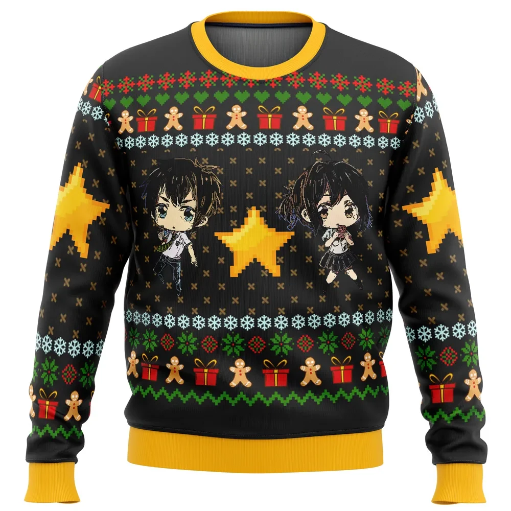 Your Name Kimi no Na wa Ugly Christmas Sweater, Taki and Mitsuha Anime Holiday Sweater, Chibi Shooting Star Design, Anime Xmas Gift