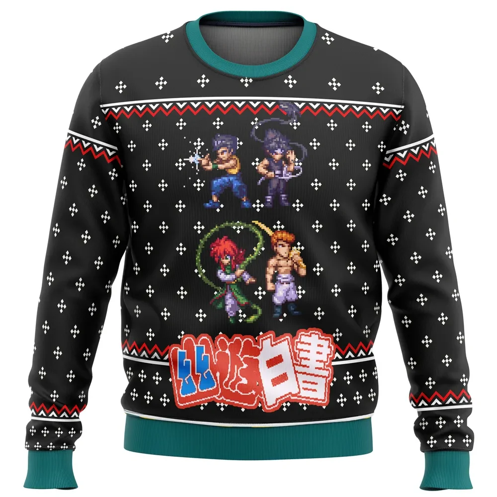 Yu Yu Hakusho Ghost Fighter Sprite Ugly Christmas Sweater, YuYu Hakusho Yusuke Kurama Hiei Pixel Holiday Sweater, Anime Xmas Gift