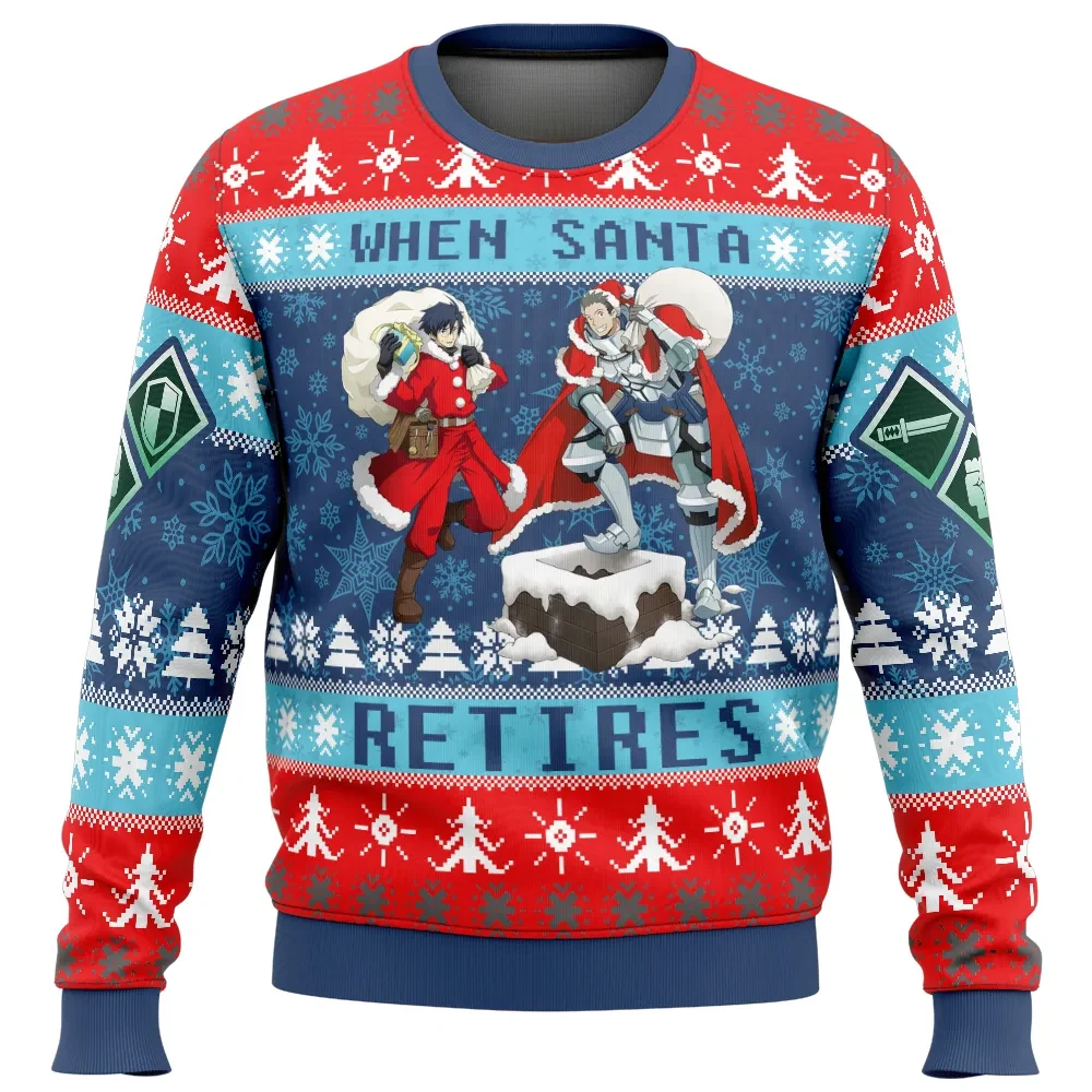 When Santa Retires Log Horizon Ugly Christmas Sweater, Shiroe and Naotsugu Anime Holiday Sweater, Unisex Xmas Sweatshirt, Anime Xmas Gift