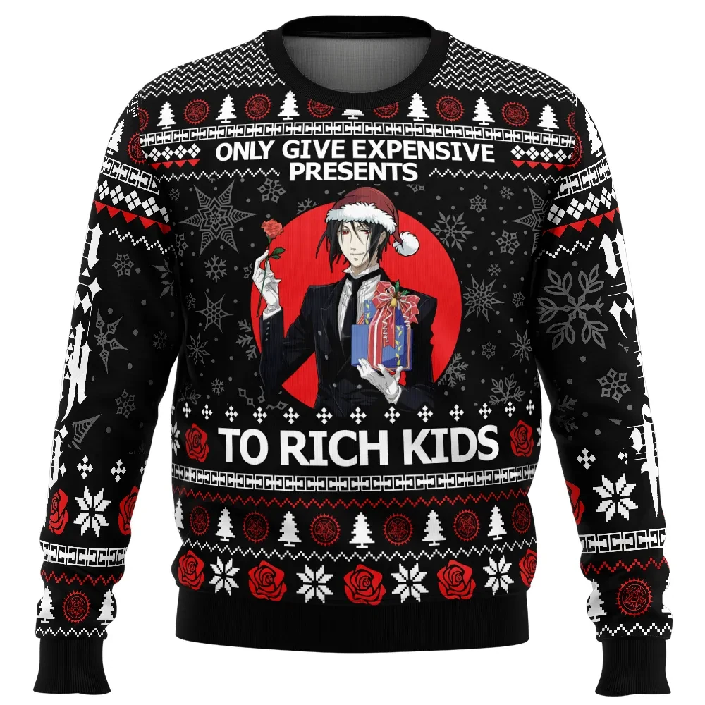Only Give Expensive Presents To Rich Kids Sebastian Black Butler Ugly Christmas Sweater, Anime Holiday Sweater, Funny Xmas Sweater