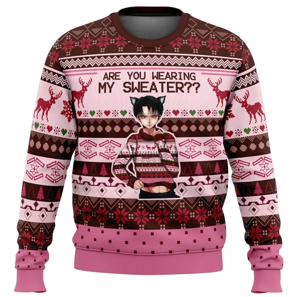 Are You Wearing My Sweater Levi Attack on Titan Ugly Christmas Sweater, Attack on Titan Anime Holiday Sweater, All Over Print Xmas Sweater