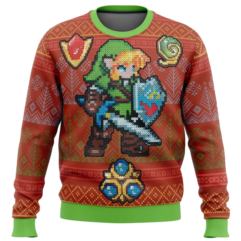Zelda Link Gems Ugly Christmas Sweater, Legend of Zelda Holiday Sweater, Spiritual Stones Pixel Link Sweatshirt, Gamer Xmas Gift