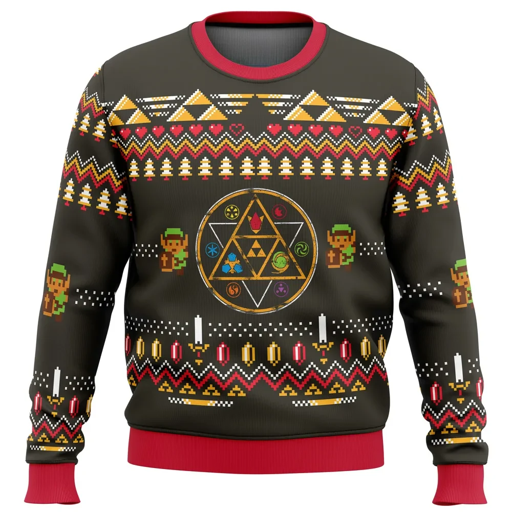 Zelda Rubies Ugly Christmas Sweater, Legend of Zelda Triforce Holiday Sweater, Rupee and Pixel Link Gaming Sweatshirt, Gamer Xmas Gift