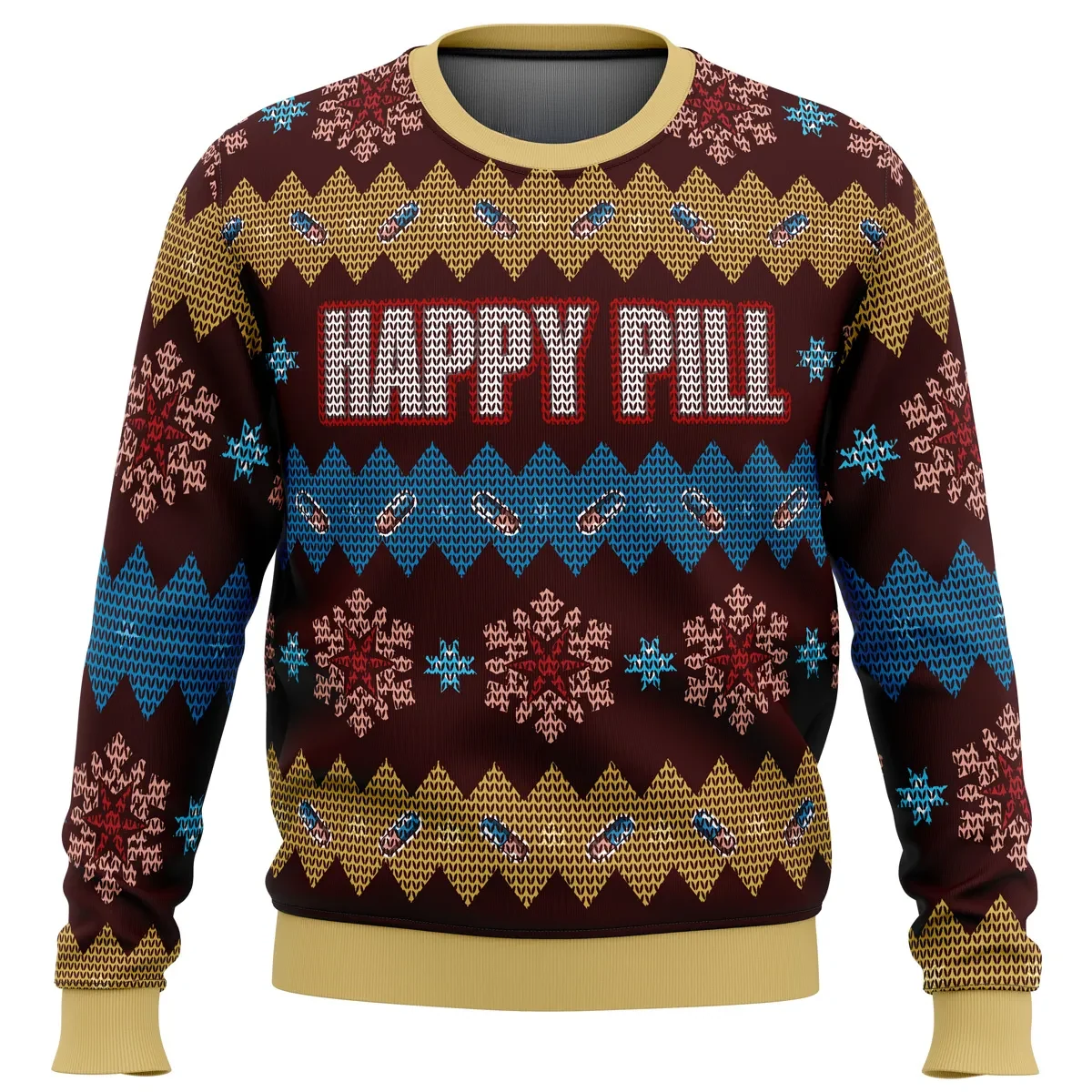 Akira Happy Pill Ugly Christmas Sweater, Capsule Pattern Akira Anime Holiday Sweater, Retro Cyberpunk Anime Xmas Gift for 80s Fans