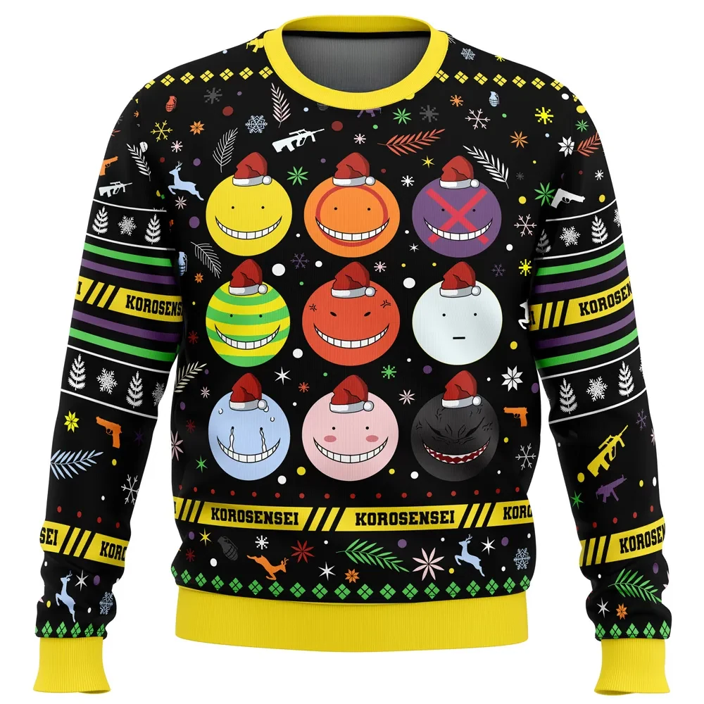Korosensei Expressions Assassination Classroom Ugly Christmas Sweater, Class 3-E Teacher Anime Holiday Sweater, Unisex Anime Xmas Gift for Fans