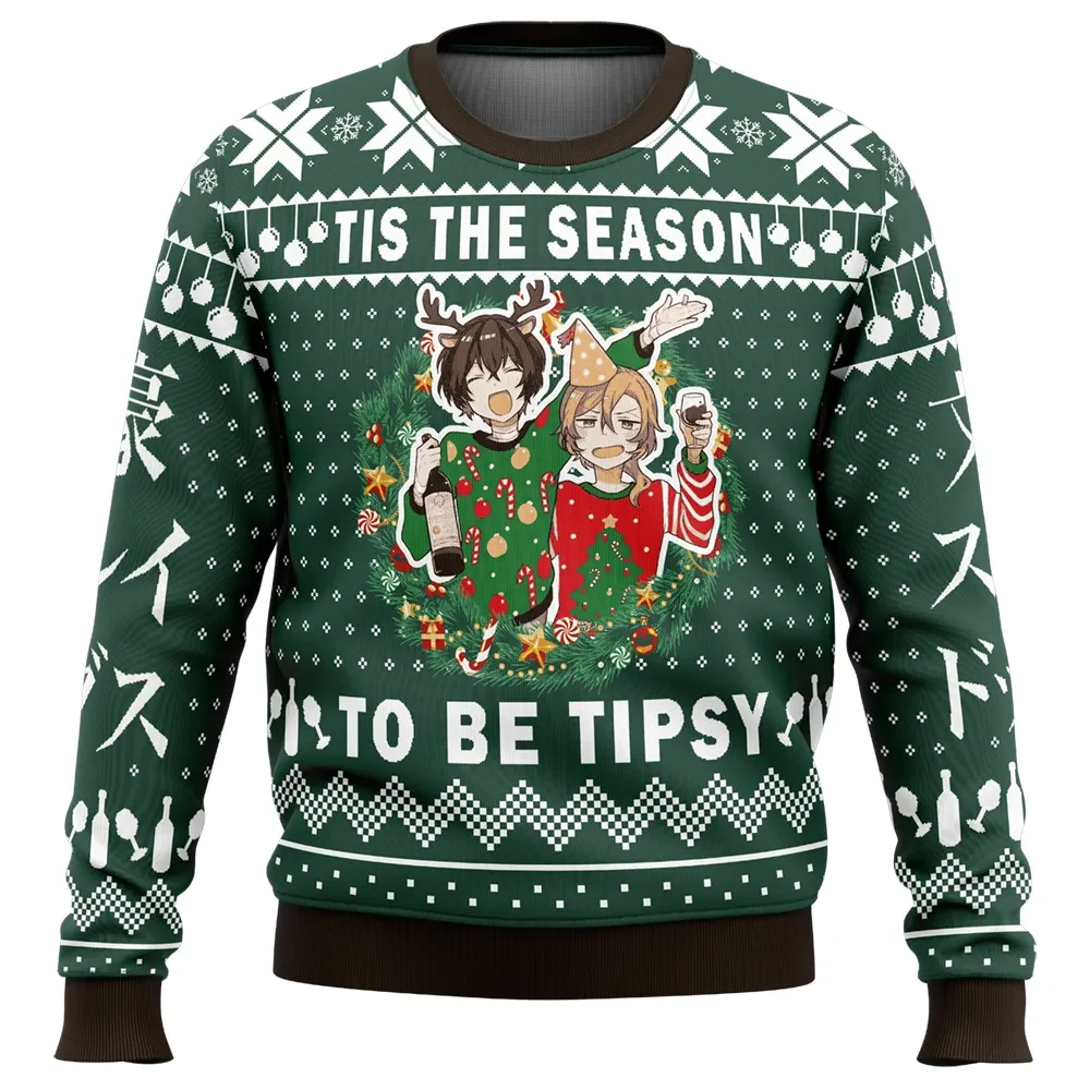 Tis the Season to Be Tipsy Bungo Stray Dogs Ugly Christmas Sweater, Dazai and Chuuya Anime Holiday Sweater, Unisex Xmas Jumper