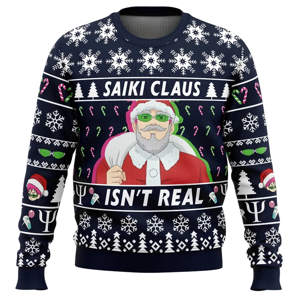 Saiki Claus Isn't Real The Disastrous Life of Saiki K Ugly Christmas Sweater, Anime Holiday Sweater, Unisex Xmas Jumper