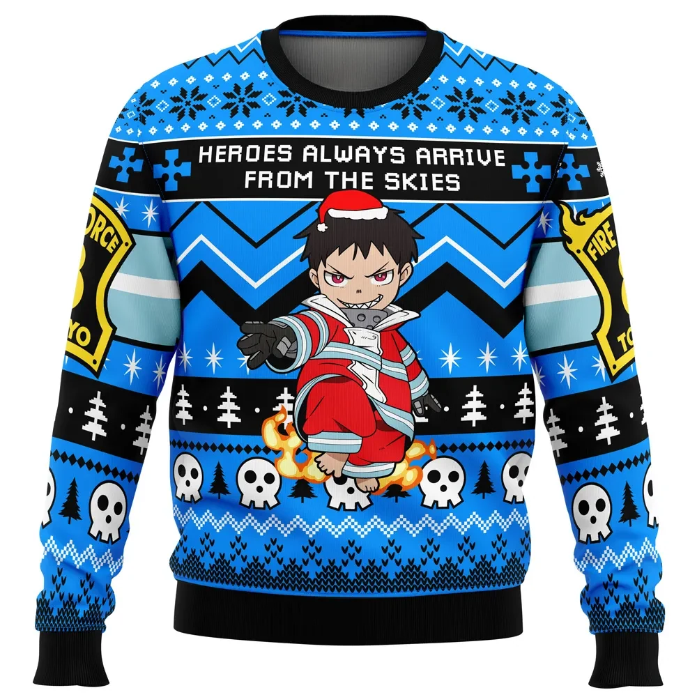 Heroes Always Arrive From The Skies Shinra Fire Force Ugly Christmas Sweater, Company 8 Anime Holiday Sweater, Xmas Sweater