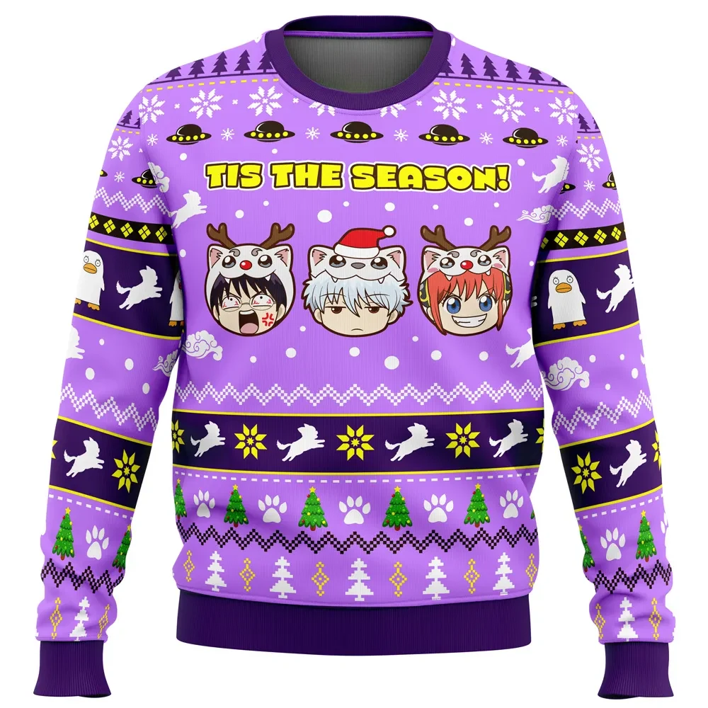 Tis The Season Gintama Ugly Christmas Sweater, Gintoki Shinpachi and Kagura Anime Holiday Sweater, Unisex Xmas Sweatshirt, Gift for Gintama Fans