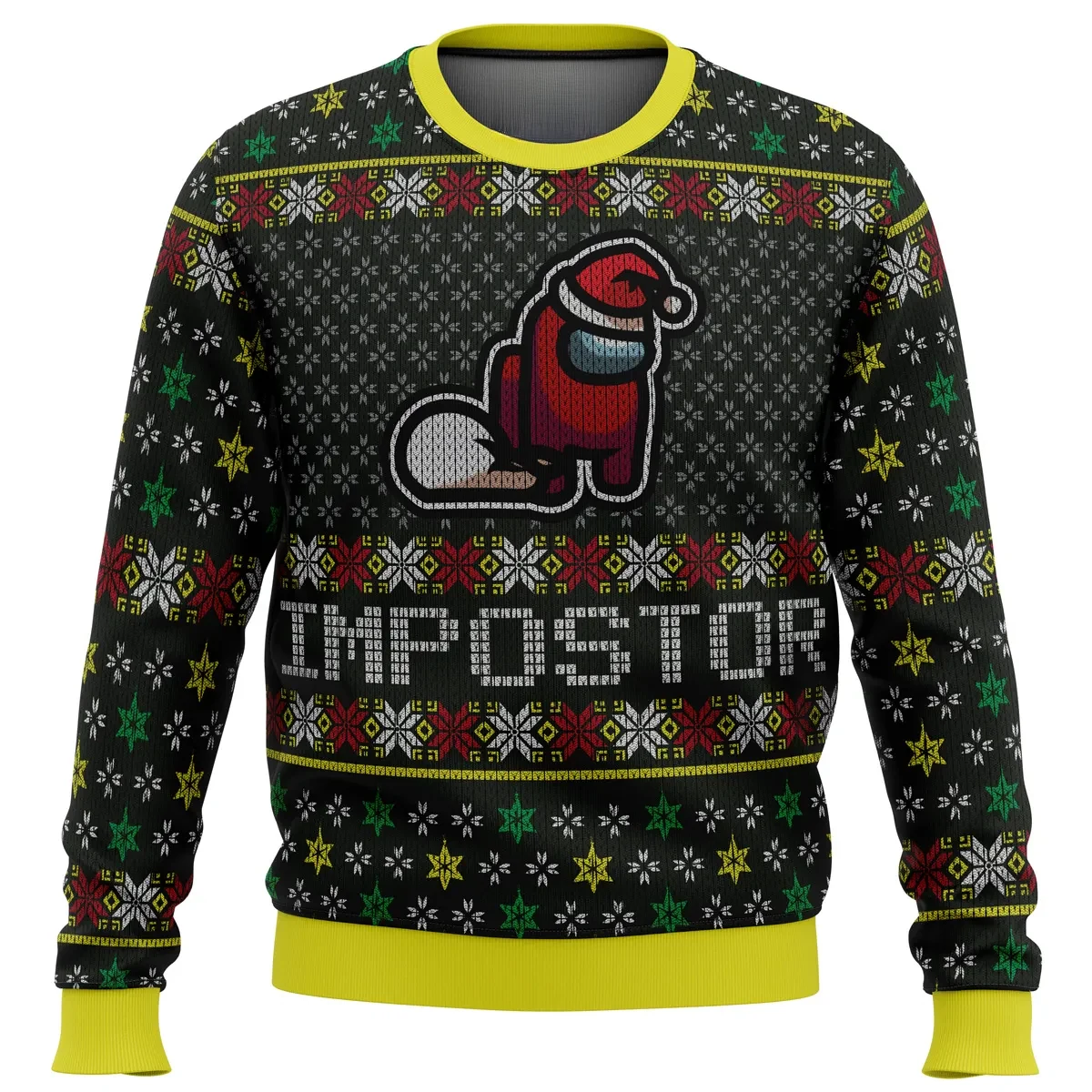 Impostor Among Us Ugly Christmas Sweater, Red Crewmate Santa Hat Holiday Sweater, Unisex Funny Gamer Xmas Sweatshirt Gift for Players