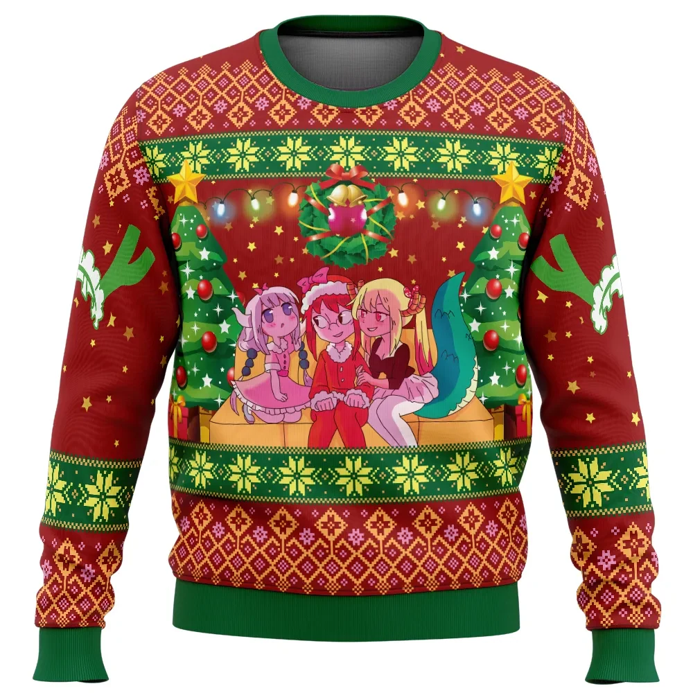 Christmas Family Miss Kobayashi's Dragon Maid Ugly Christmas Sweater, Tohru Kanna and Kobayashi Anime Holiday Sweater, Unisex Xmas Gift