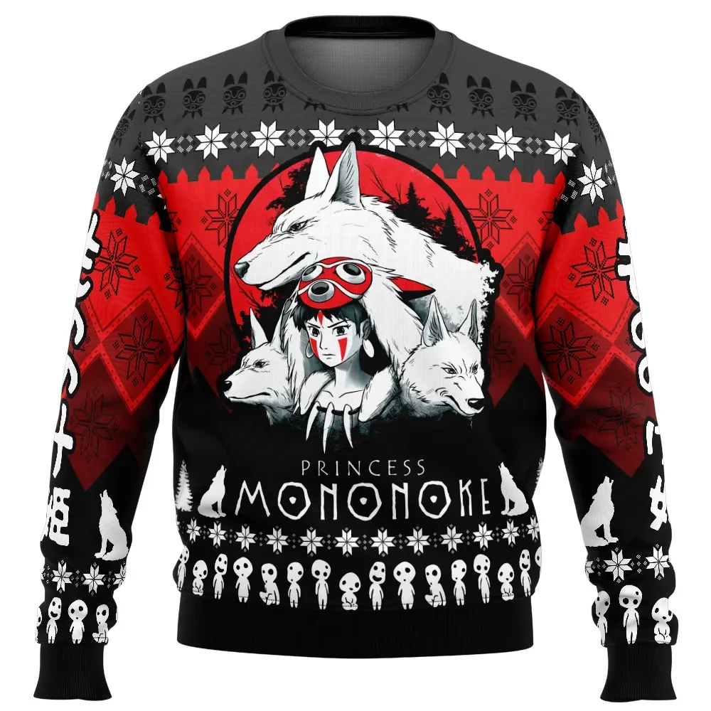 The Pack Princess Mononoke Ugly Christmas Sweater, Studio Ghibli San and Wolves Anime Holiday Sweater, Unisex Xmas Jumper