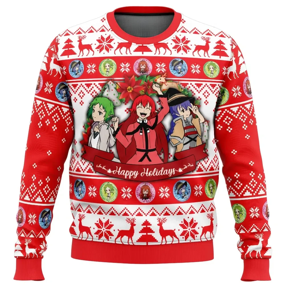 Happy Holidays Mushoku Tensei Jobless Reincarnation Ugly Christmas Sweater, Sylphiette Eris Roxy Anime Holiday Sweater, Xmas Jumper