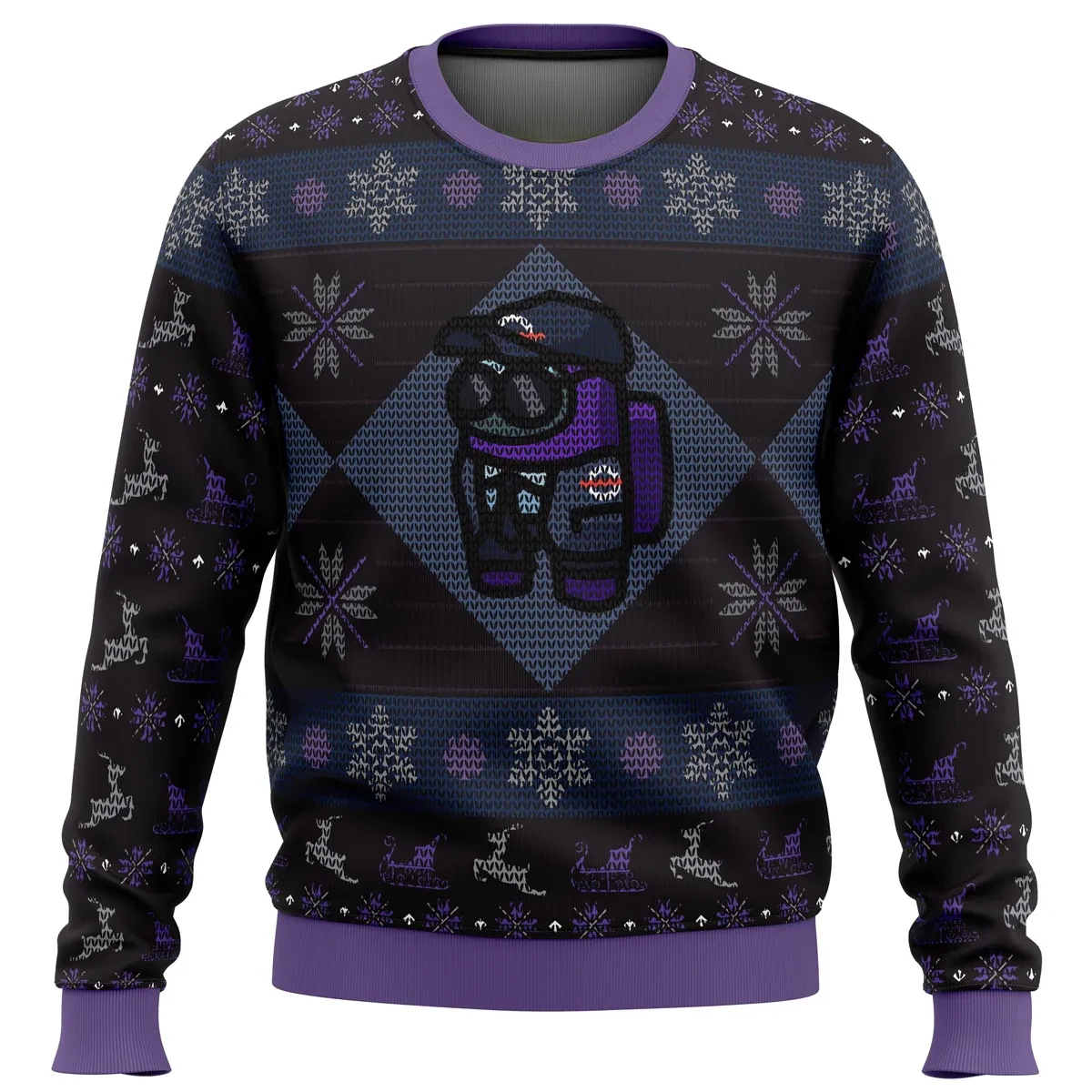 MIRA Security Guard Among Us Ugly Christmas Sweater, Purple Crewmate in Cap Among Us Gamer Holiday Sweater, Video Game Xmas Gift