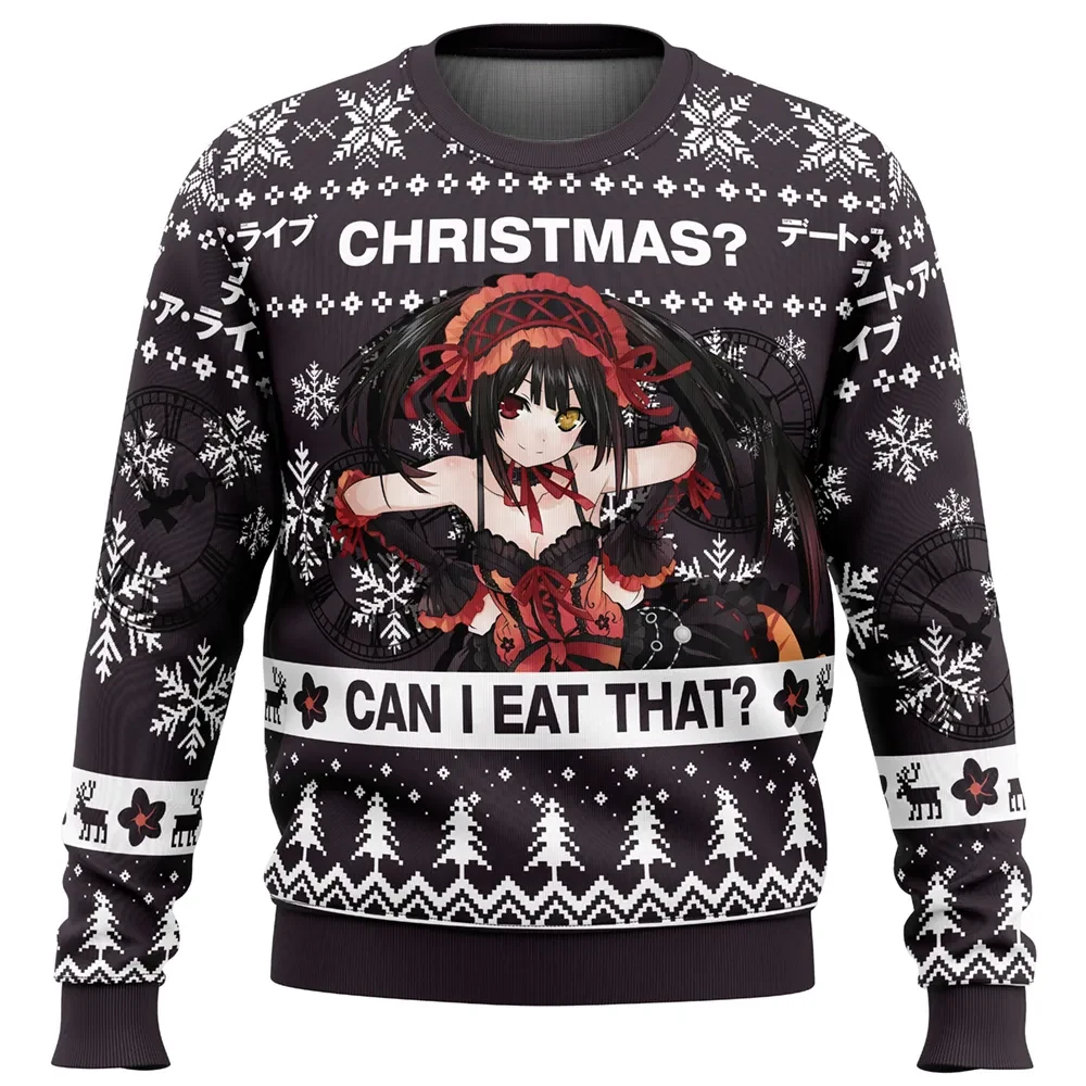 Christmas Can I Eat That Date A Live Ugly Christmas Sweater, Kurumi Tokisaki Anime Holiday Sweatshirt, Funny Unisex Xmas Gift for Fans