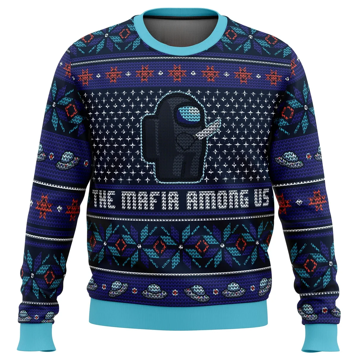 The Mafia Among Us Ugly Christmas Sweater, Black Crewmate Impostor Among Us Gamer Holiday Sweater, Video Game Xmas Gift for Friends