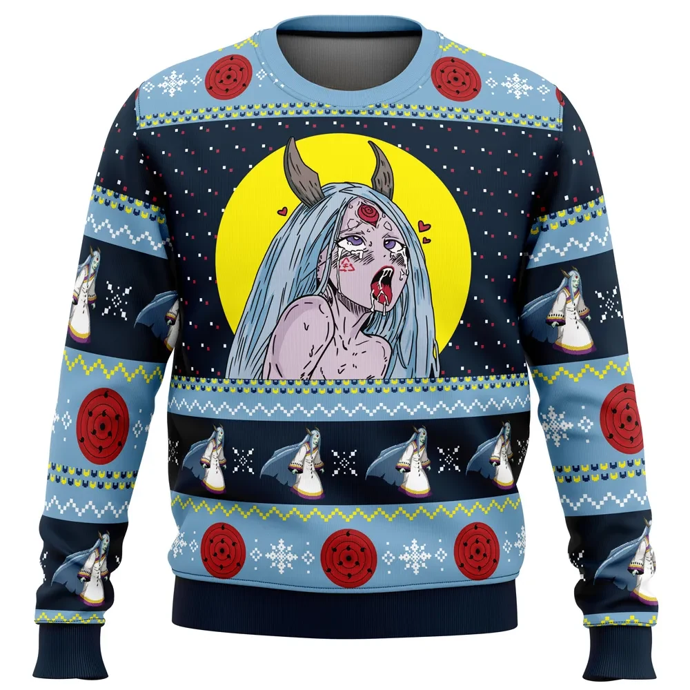 Kaguya Otsutsuki Ahegao Naruto Shippuden Ugly Christmas Sweater, Rinne Sharingan Moon Holiday Sweatshirt, Funny Anime Xmas Gift for Fans