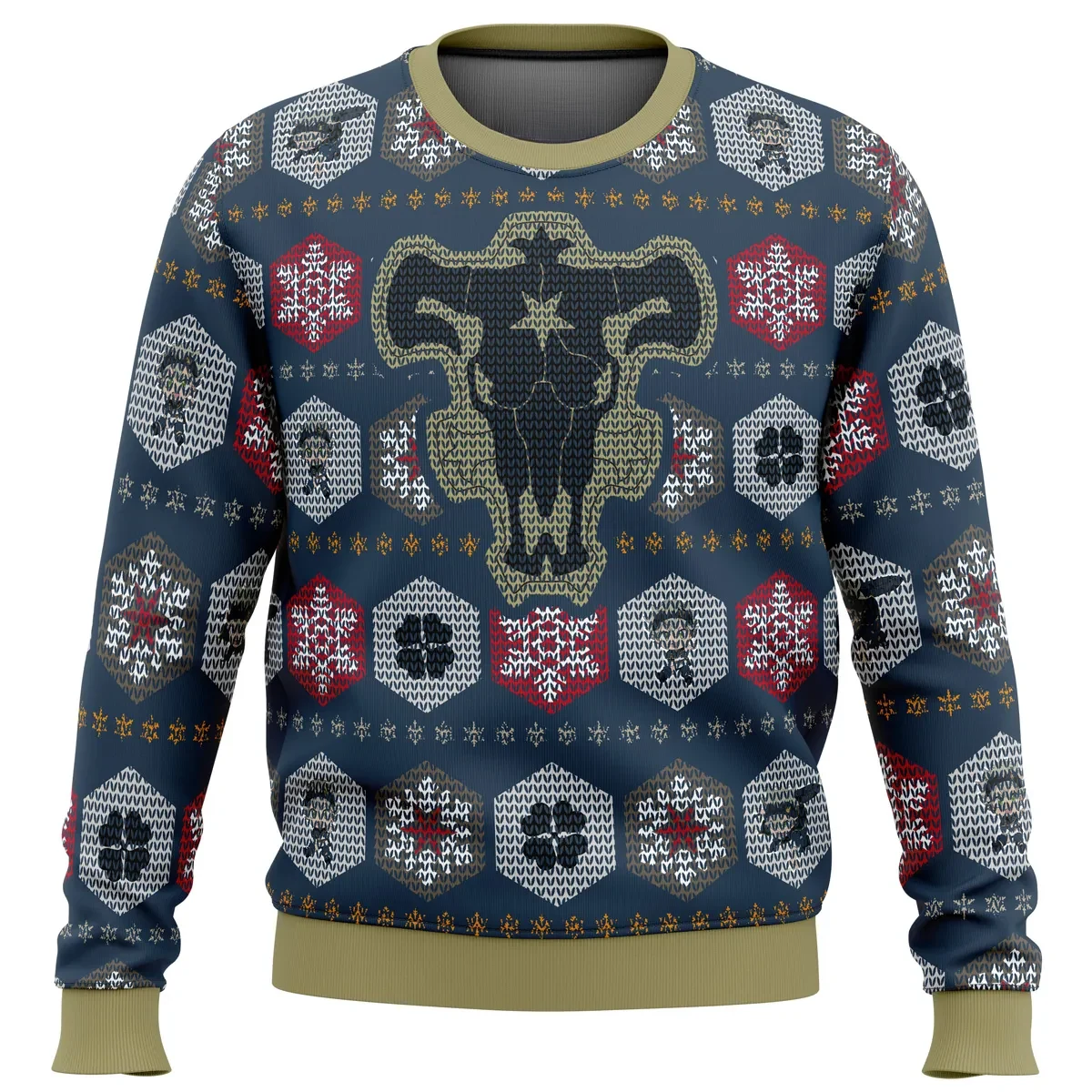 Asta Black Clover Ugly Christmas Sweater, Black Bulls Holiday Sweater, Anime Xmas Gift, Bull Skull Emblem Unisex All Over Print Pullover