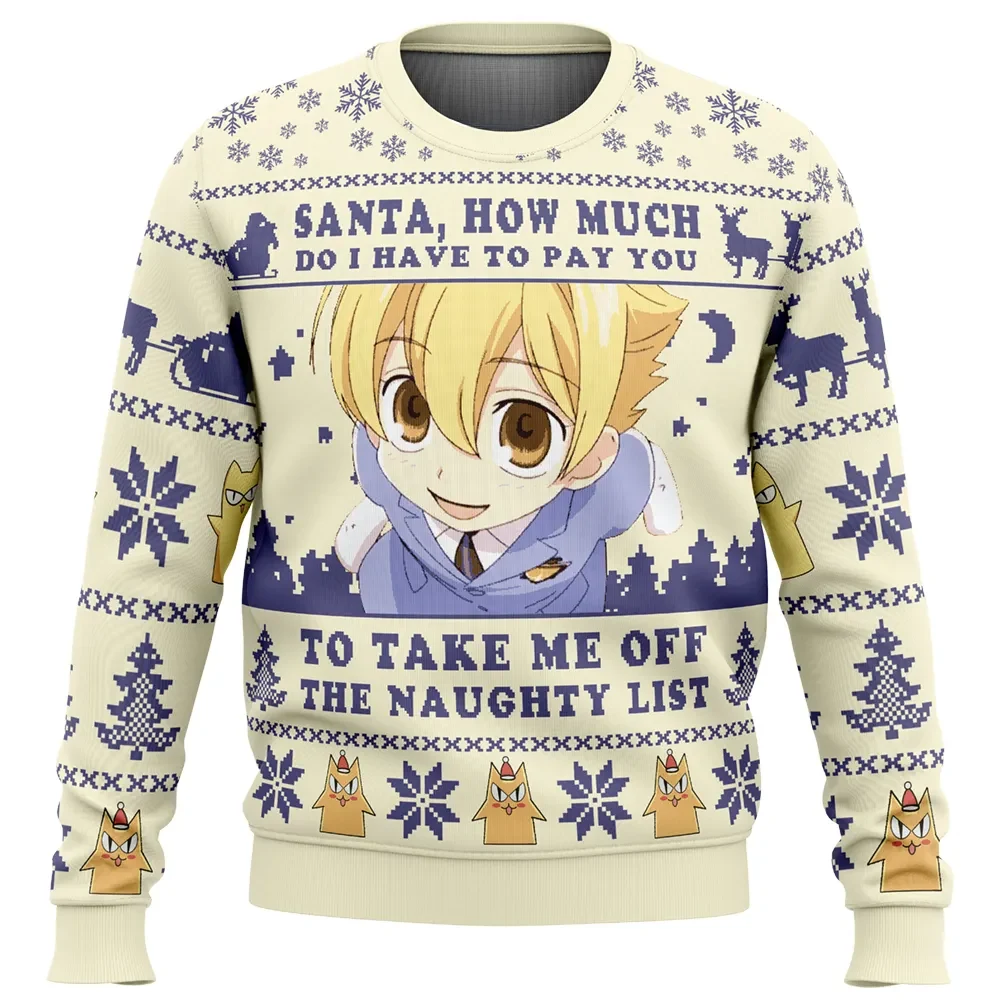 Santa How Much Do I Have to Pay You Ouran High School Host Club Ugly Christmas Sweater, Honey Senpai Anime Holiday Xmas Jumper