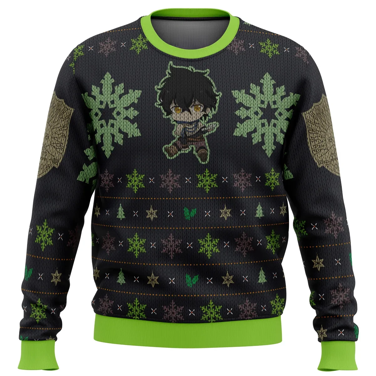 Yuno Black Clover Ugly Christmas Sweater, Golden Dawn Anime Holiday Sweater, Chibi Yuno Snowflake Unisex Sweatshirt, Anime Xmas Gift for Fans