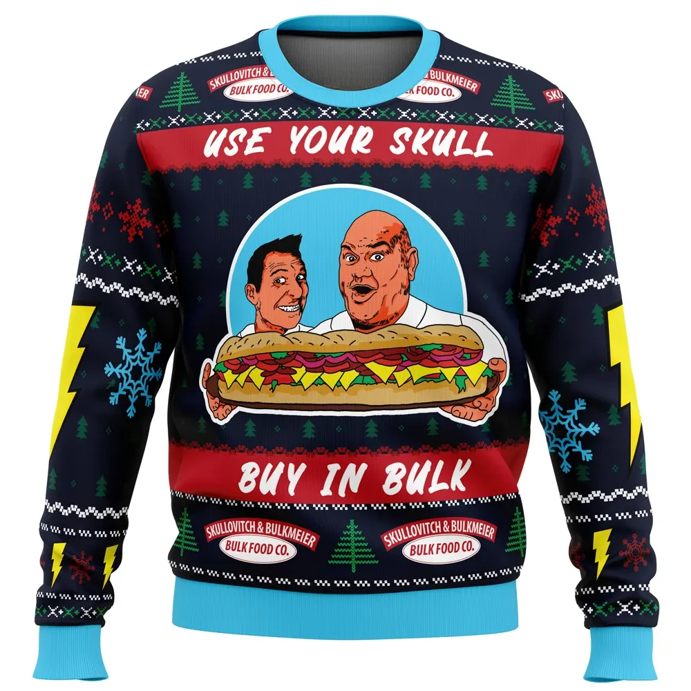 It's Bulk and Skull Power Rangers Ugly Christmas Sweater, Use Your Skull Buy in Bulk TV Show Holiday Sweater, Funny Xmas Sweater