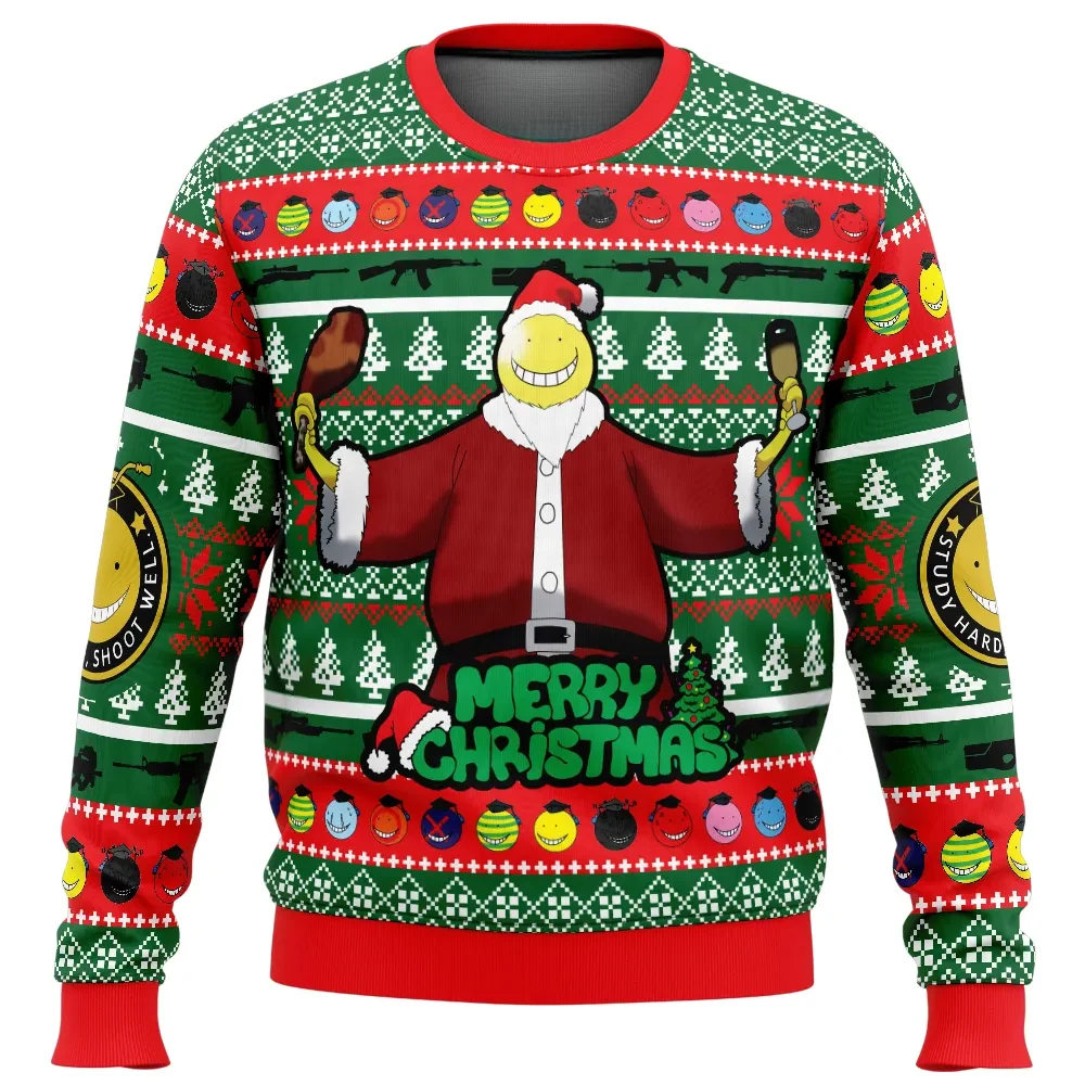Santa Koro-sensei Assassination Classroom Ugly Christmas Sweater, Merry Christmas Anime Holiday Sweater, Unisex Xmas Sweatshirt Gift for Fans