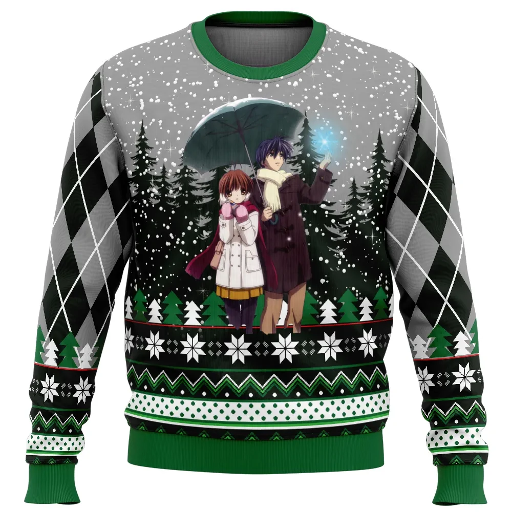 Christmas Couple Tomoya and Nagisa Clannad Ugly Christmas Sweater, Clannad Anime Holiday Sweater, Unisex All Over Print Xmas Sweater