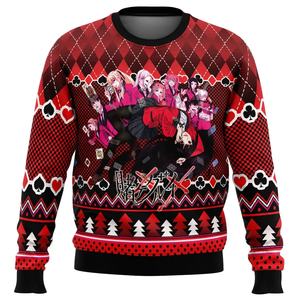 Beautiful Gambler Kakegurui Ugly Christmas Sweater, Yumeko Jabami Holiday Sweater, Playing Cards Unisex Xmas Sweatshirt, Anime Xmas Gift
