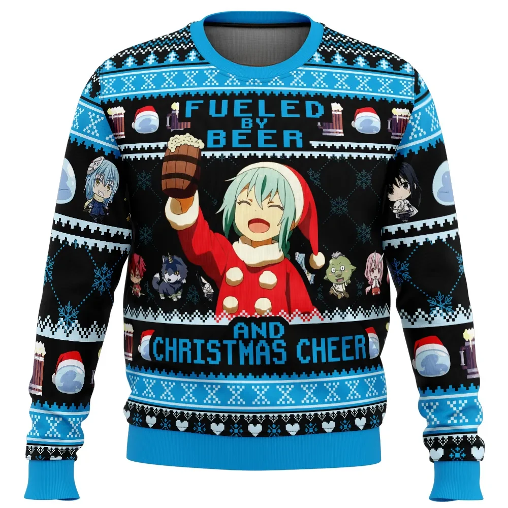 Fueled By Beer Rimuru Tempest That Time I Got Reincarnated as a Slime Ugly Christmas Sweater, Anime Holiday Sweater, All Over Print Xmas Sweater