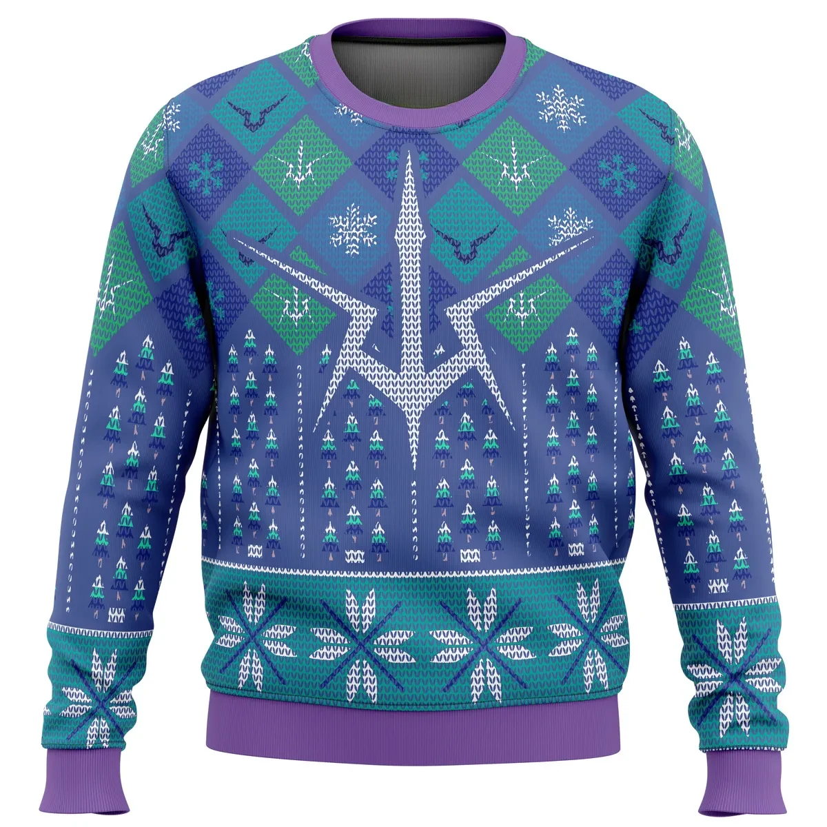 Symbol Lelouch Code Geass Ugly Christmas Sweater, Geass Anime Holiday Sweater, Purple and Teal Argyle Xmas Sweatshirt, Gift for Anime Fans