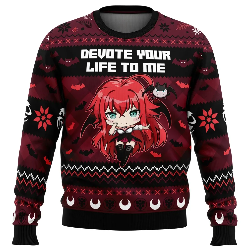 Devote Your Life To Me High School DxD Ugly Christmas Sweater, Rias Gremory Chibi Holiday Sweatshirt, Anime Xmas Gift for Fans
