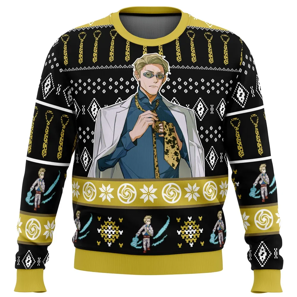 7:3 Sorcerer Nanami Kento Jujutsu Kaisen Ugly Christmas Sweater, JJK Anime Holiday Sweater, Leopard Tie Xmas Sweatshirt, Gift for Manga Fans