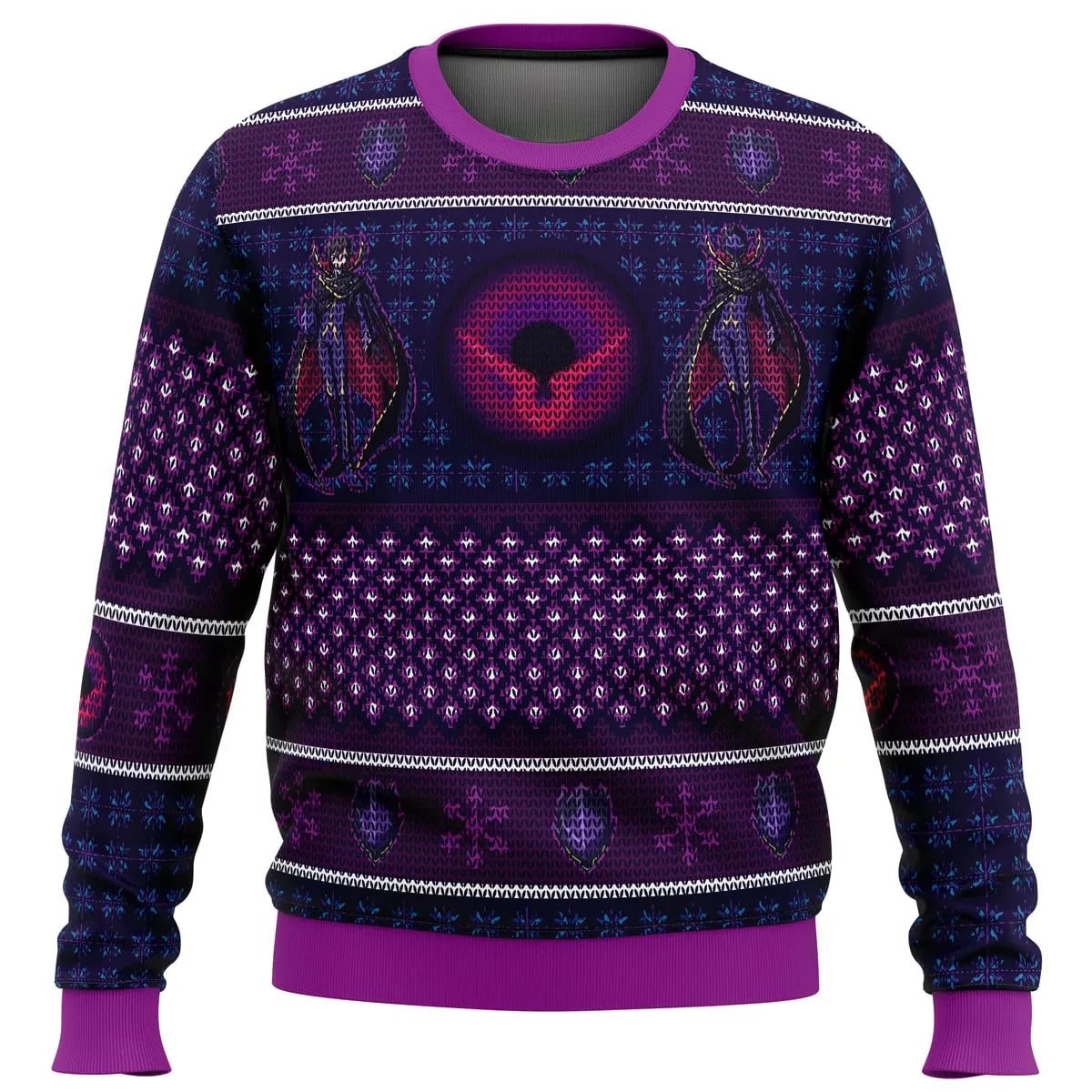 Zero Lelouch Code Geass Ugly Christmas Sweater, Lelouch Lamperouge Geass Sigil Anime Holiday Sweater, Purple Xmas Sweatshirt, Anime Xmas Gift