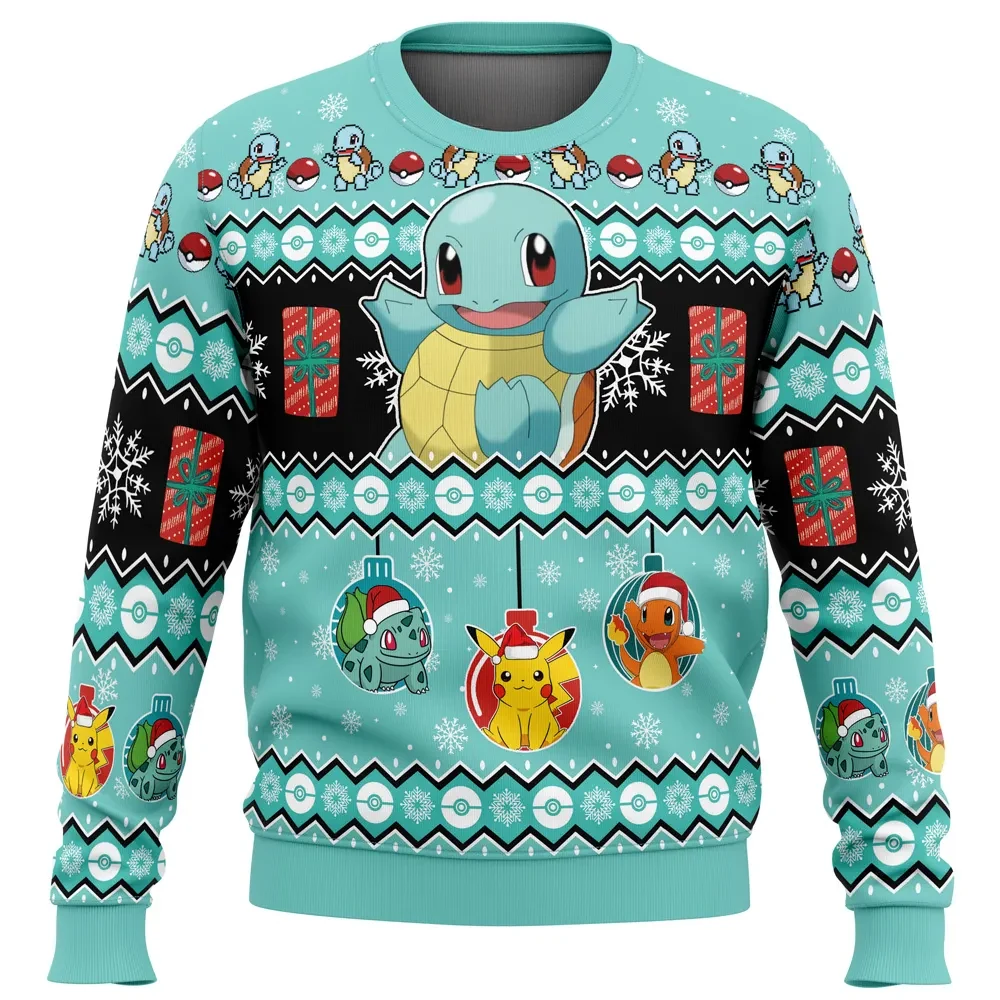 Squirtle I Choose You Pokemon Ugly Christmas Sweater, Pikachu Bulbasaur Charmander Ornament Holiday Sweatshirt, Unisex Xmas Gift for Fans