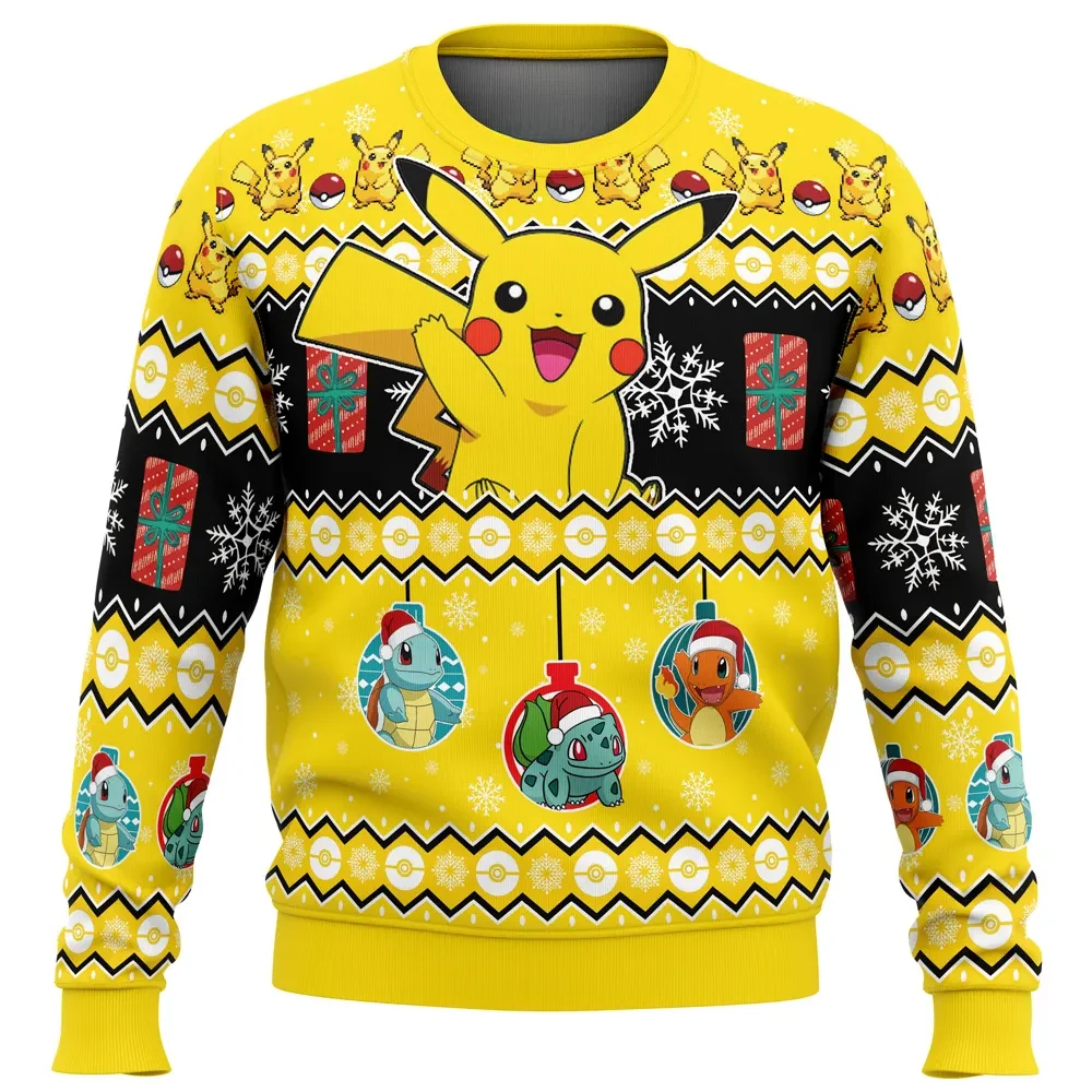 Pikachu I Choose You Pokemon Ugly Christmas Sweater, Squirtle Bulbasaur Charmander Ornament Holiday Sweater, Poke Ball Gamer Xmas Gift