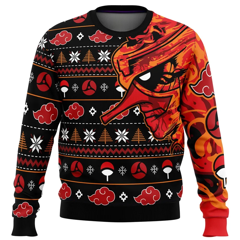 Akatsuki Itachi Uchiha Susanoo Ugly Christmas Sweater, Naruto Shippuden Red Cloud Holiday Sweatshirt, Anime Xmas Gift for Sharingan Fans