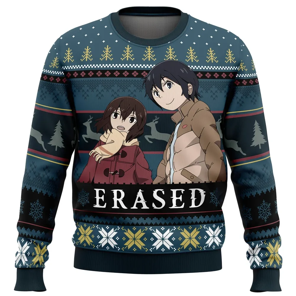 Satoru and Kayo Erased Ugly Christmas Sweater, Boku dake ga Inai Machi Anime Holiday Sweater, Unisex Xmas Sweatshirt, Anime Xmas Gift