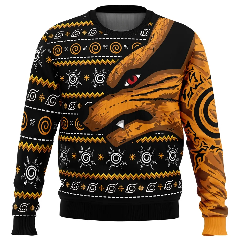 Nine Tails Mode Naruto Shippuden Ugly Christmas Sweater, Kurama Nine Tailed Fox Anime Holiday Sweatshirt, Unisex Xmas Gift for Ninja Fans