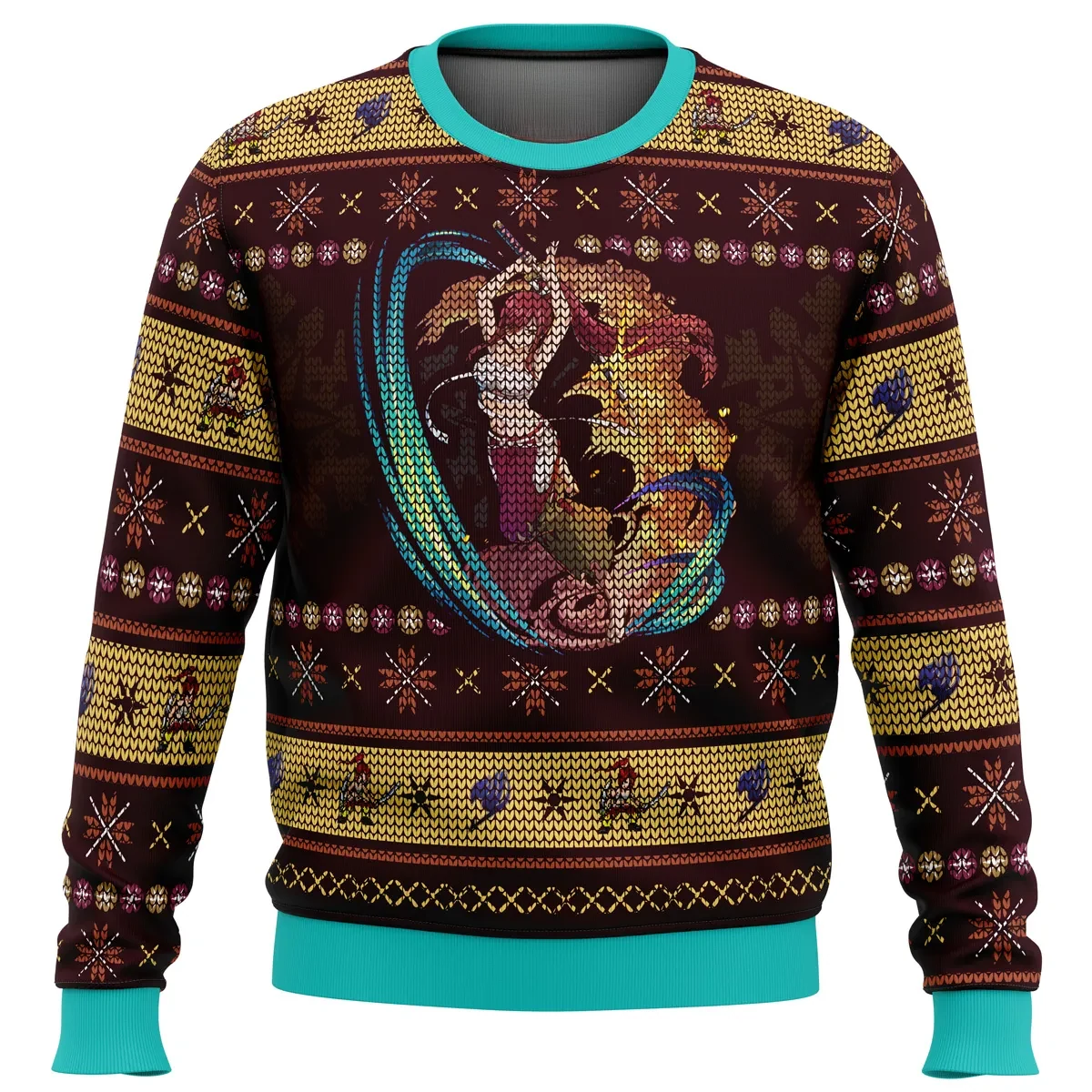 Sword Magic Erza Scarlet Fairy Tail Ugly Christmas Sweater, Maroon and Gold Anime Holiday Sweater, Xmas Sweatshirt Gift for Fairy Tail Fans
