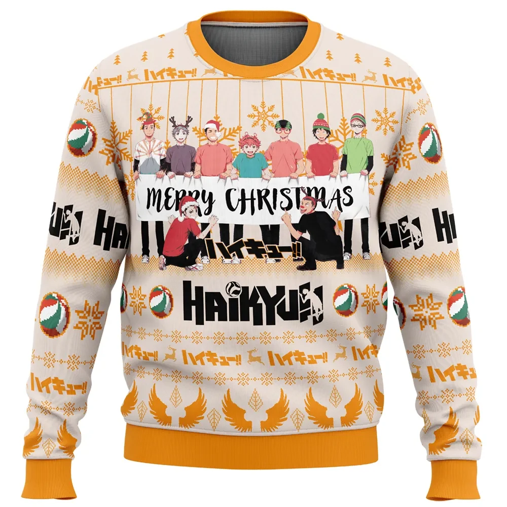Merry Christmas Karasuno High Haikyuu Ugly Christmas Sweater, Haikyuu Volleyball Anime Holiday Sweater, Unisex Xmas Jumper