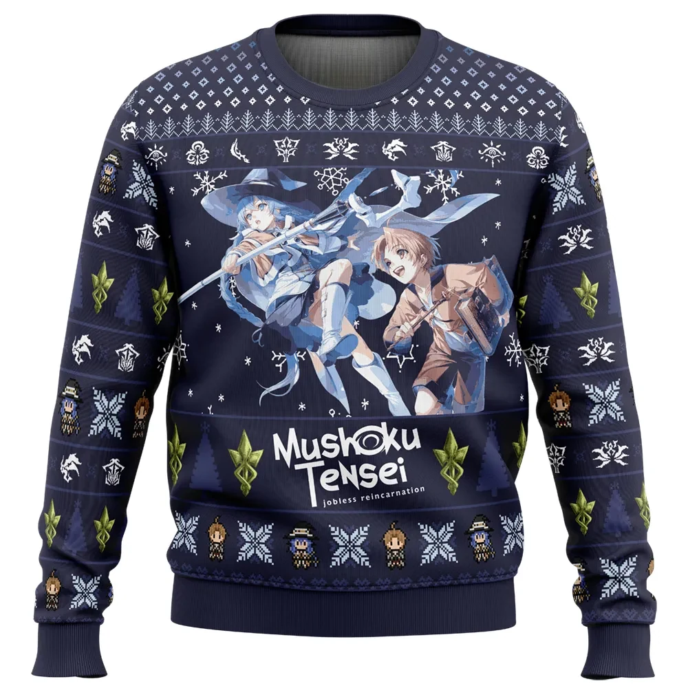 Roxy x Rudeus Mushoku Tensei Jobless Reincarnation Ugly Christmas Sweater, Mushoku Tensei Anime Holiday Sweater, All Over Print Xmas Sweater