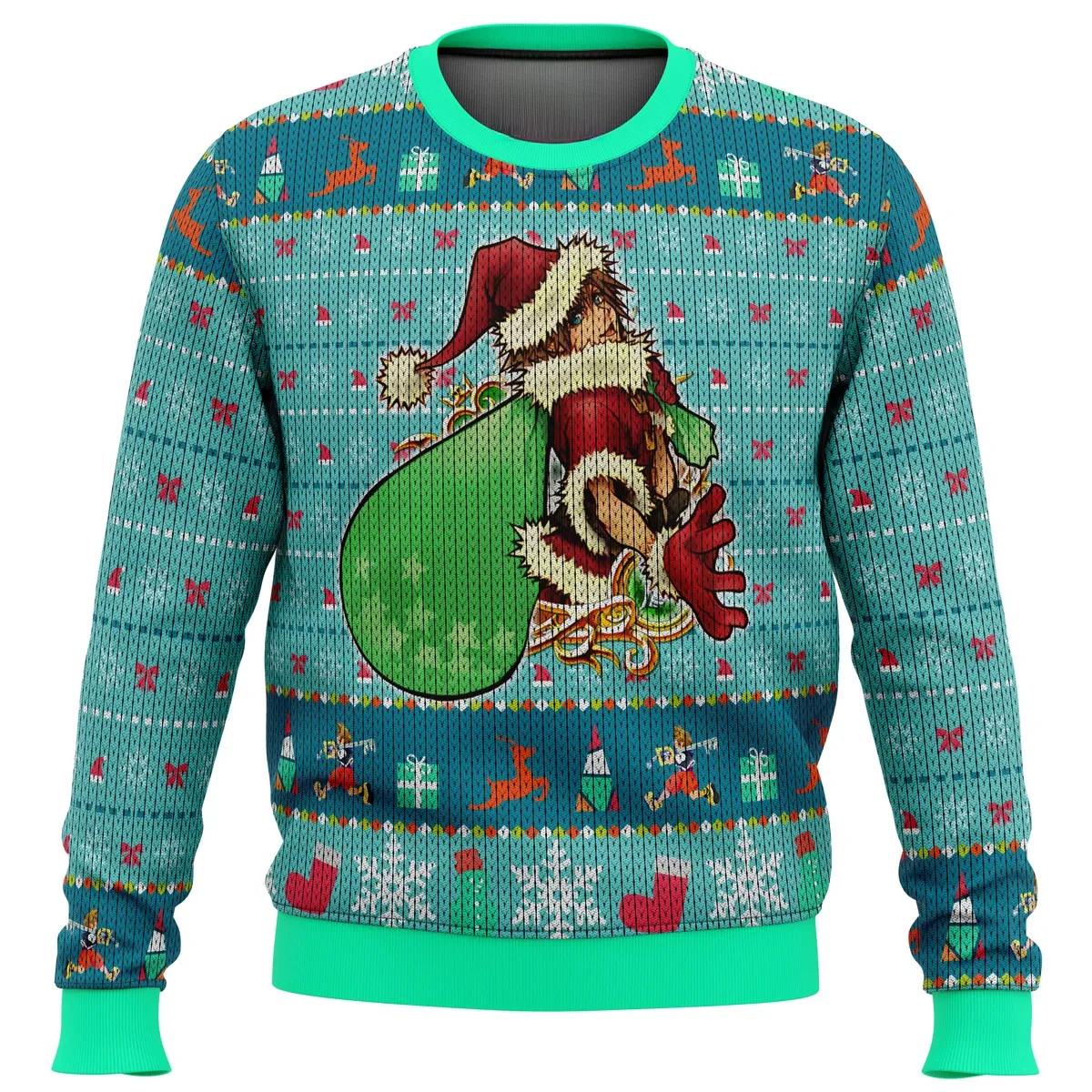 Santa Sora Kingdom Hearts Ugly Christmas Sweater, Gamer Holiday Sweater, Sora in Santa Suit with Gift Sack Video Game Xmas Gift