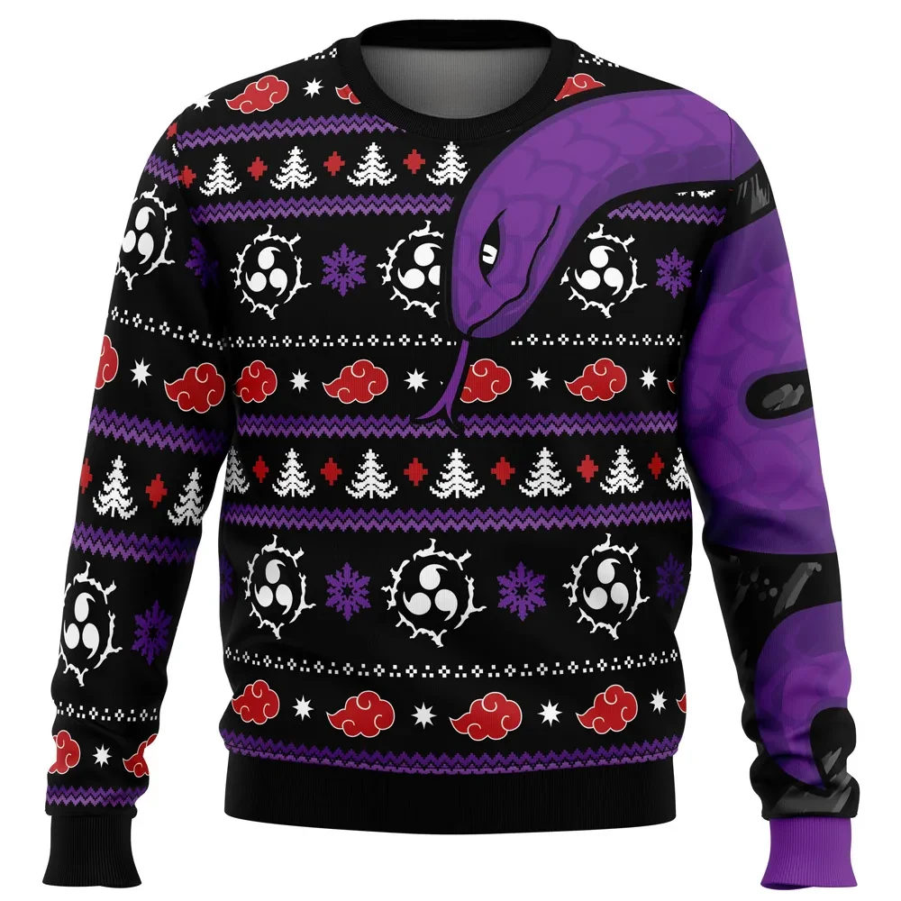 Akatsuki Orochimaru Ugly Christmas Sweater, Naruto Shippuden Giant Snake Holiday Sweater, Unisex Anime Xmas Sweatshirt, Gift for Naruto Fans