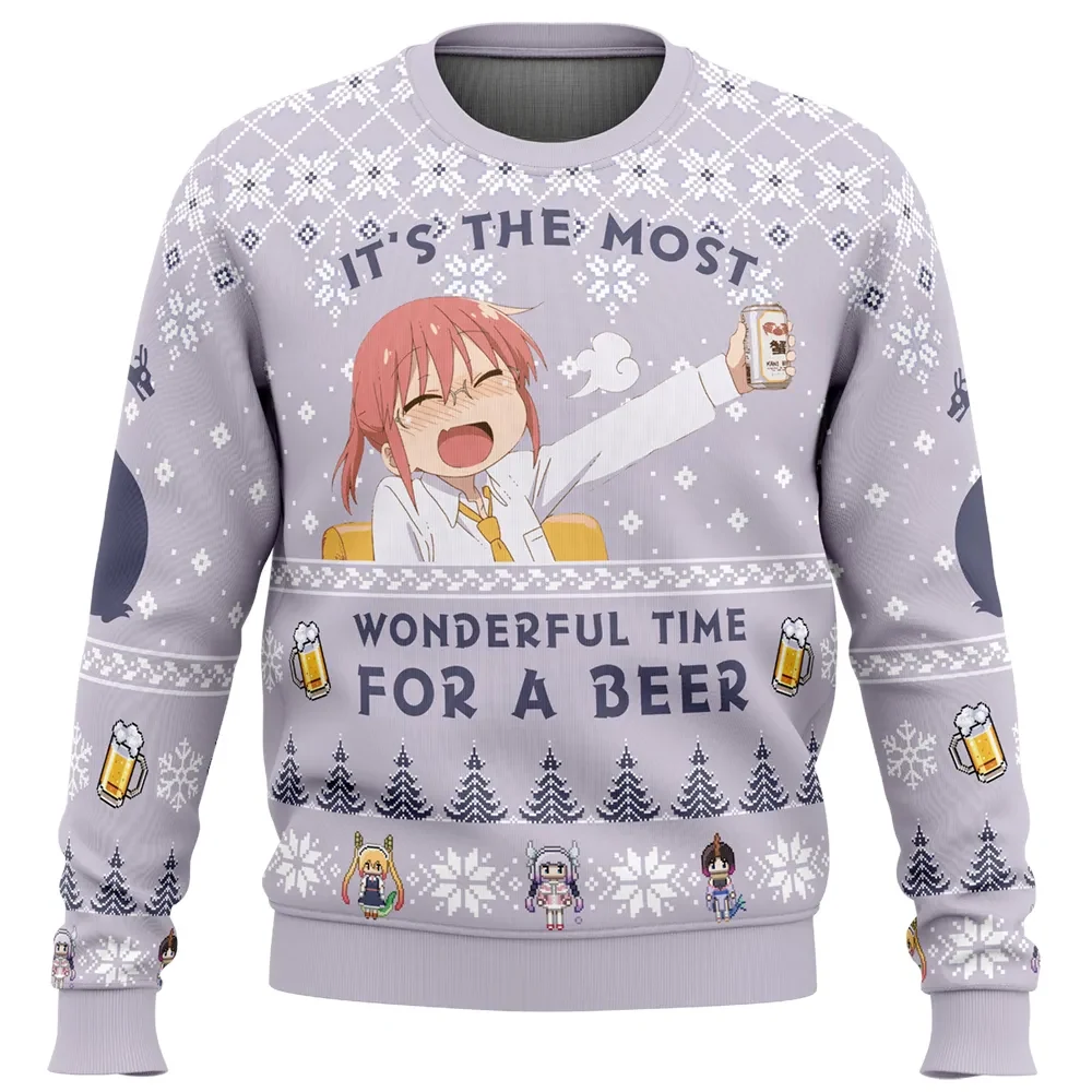 It's The Most Wonderful Time For A Beer Miss Kobayashi's Dragon Maid Ugly Christmas Sweater, Kobayashi Holiday Sweatshirt, Anime Xmas Gift