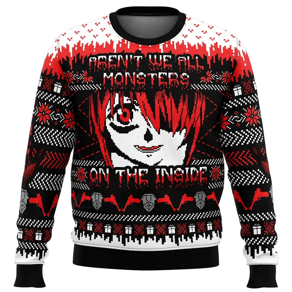Aren't We All Monsters on the Inside Lucy Elfen Lied Ugly Christmas Sweater, Elfen Lied Anime Holiday Sweater, All Over Print Xmas Sweater